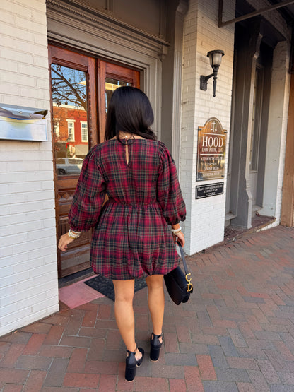 The Blackberry Lace Plaid Mini Dress