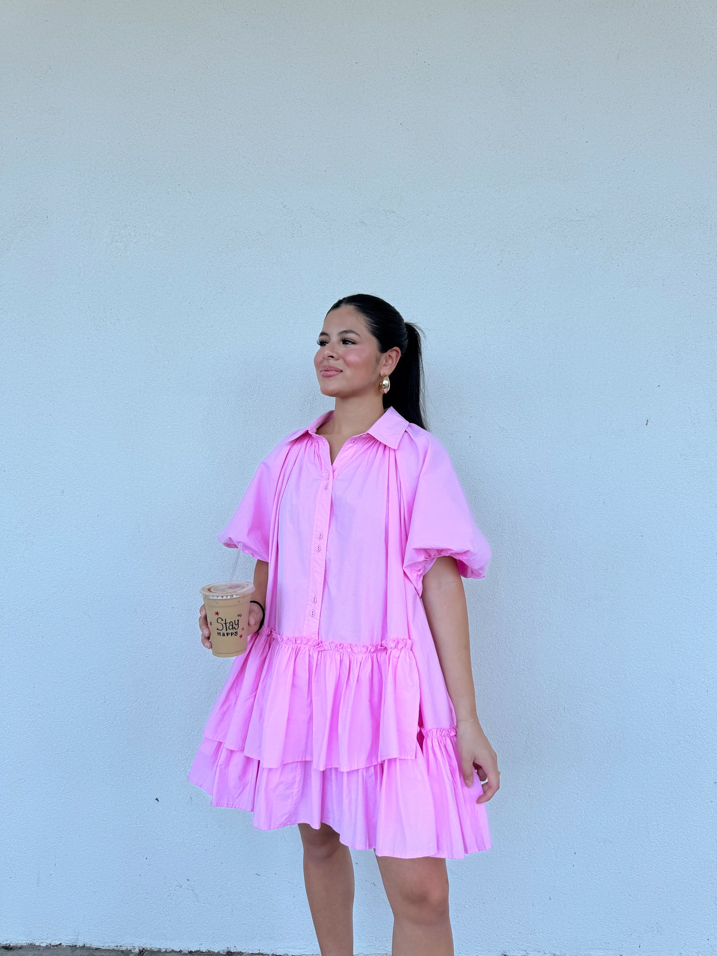 Bubblegum Asymmetrical Ruffle Dress