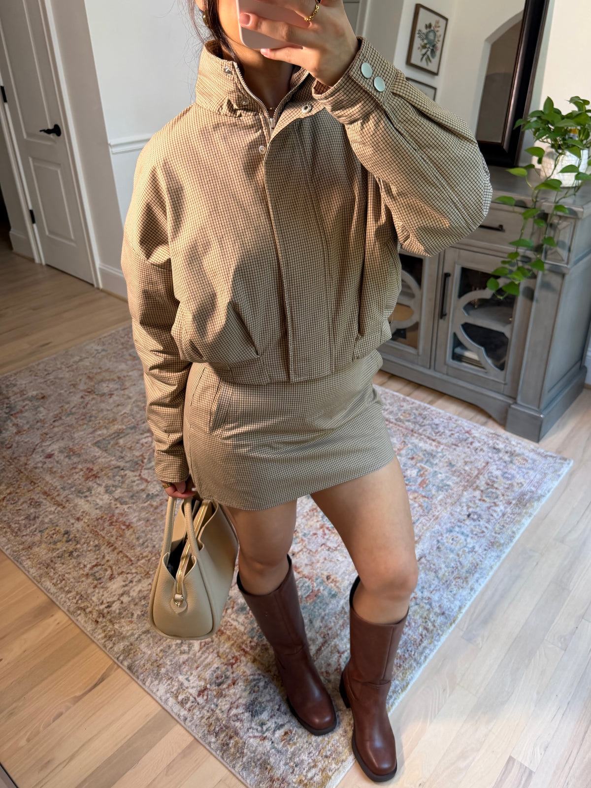 Brooklyn Tan Plaid Puffer Jacket