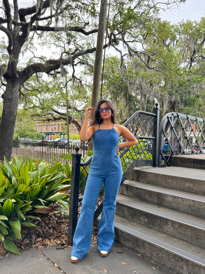 Showstopper Open Back Denim Jumpsuit