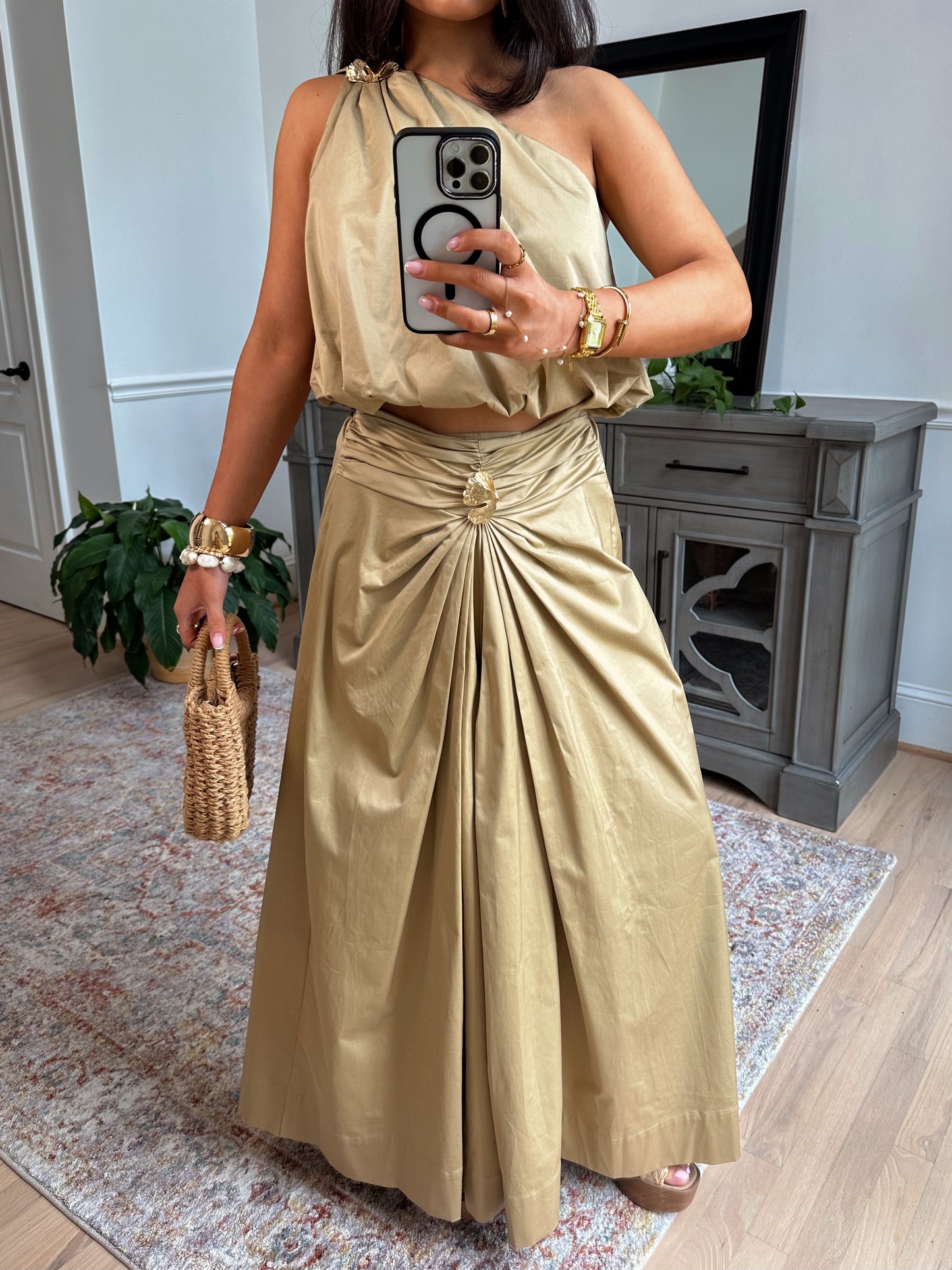Tuscan Golden Petal Maxi Skirt (Tan)