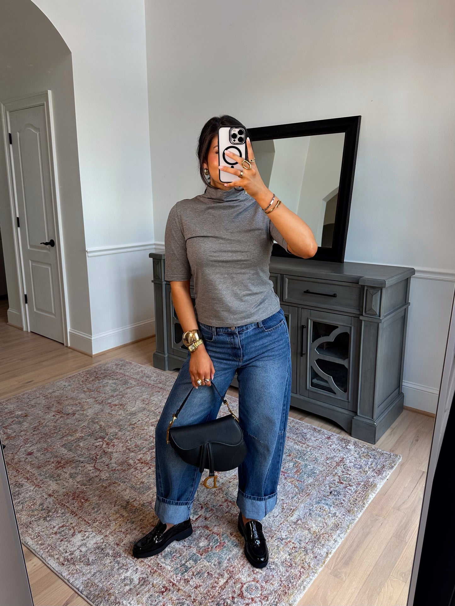 Aurelia Grey Mockneck Top