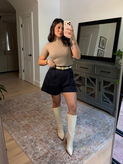 Navy Pleated Tailored Shorts