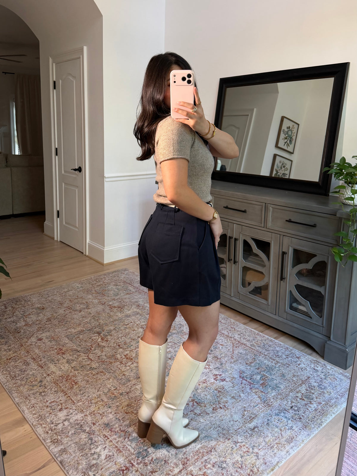 Navy Pleated Tailored Shorts
