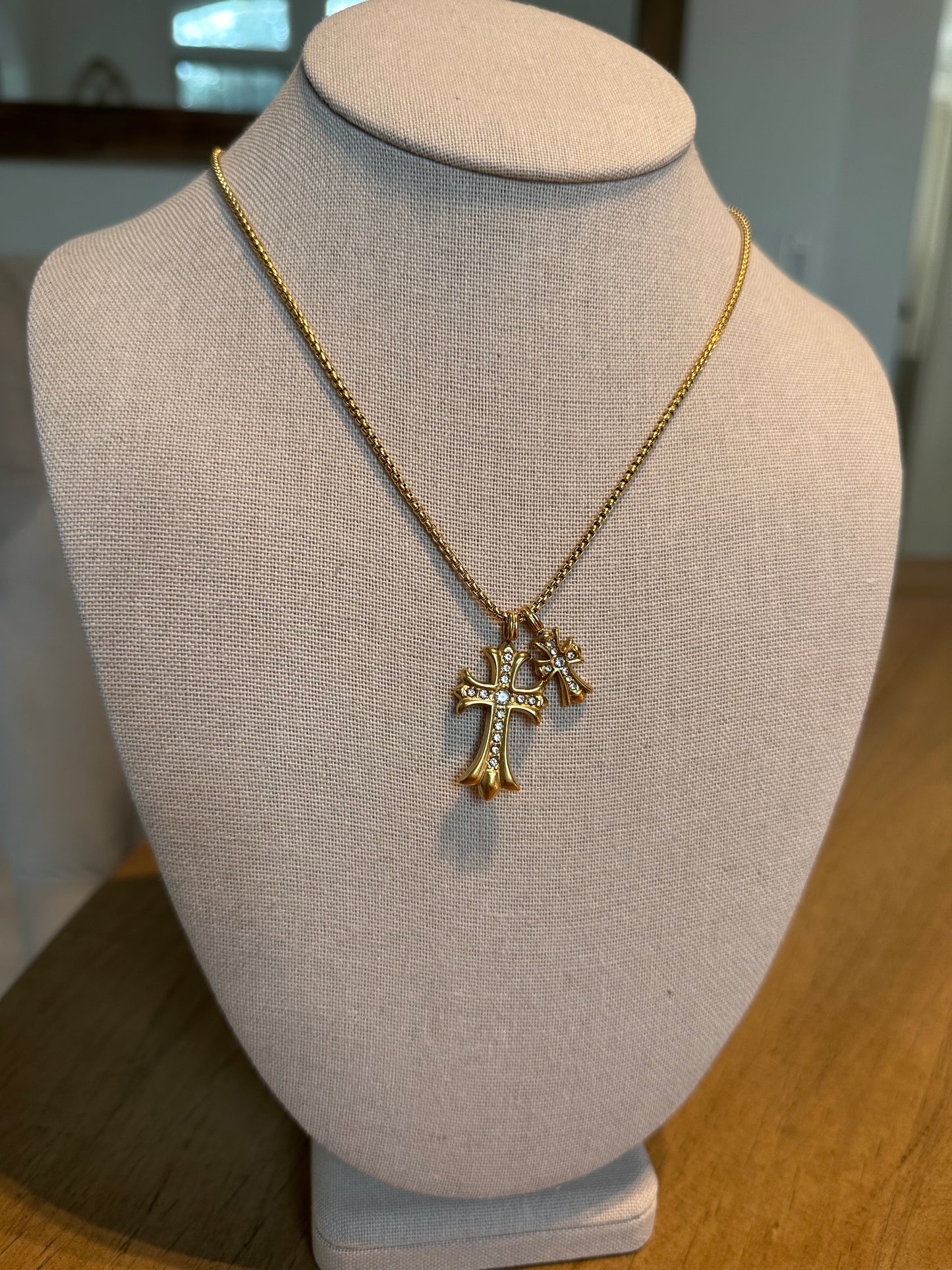 Big & Little Cross Necklace (Water Resistant)