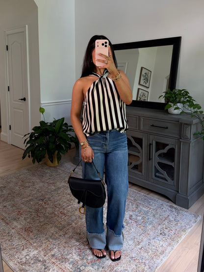 Striped Halter Neck Top