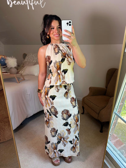 Vintage Florals Open Back Top & Skirt Set