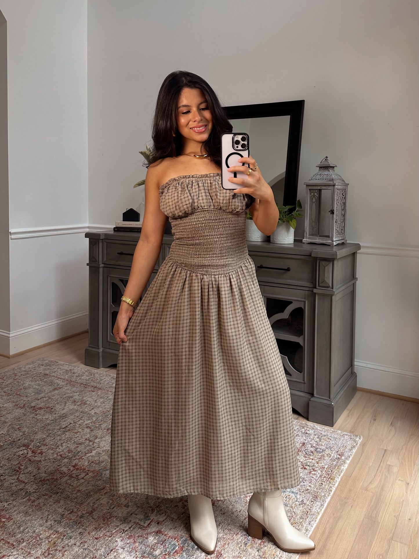 Hazel Gingham Midi Tube Dress