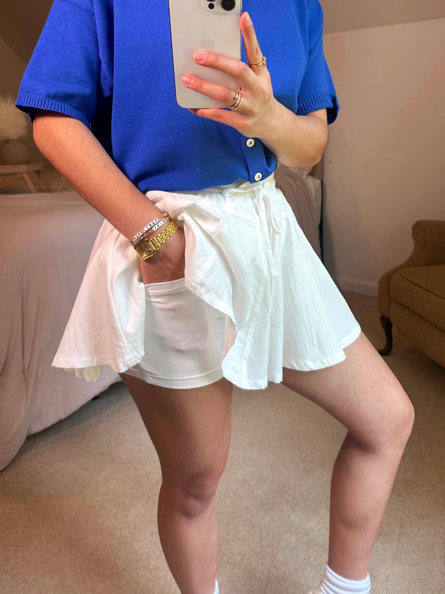 White Woven Flared Skort