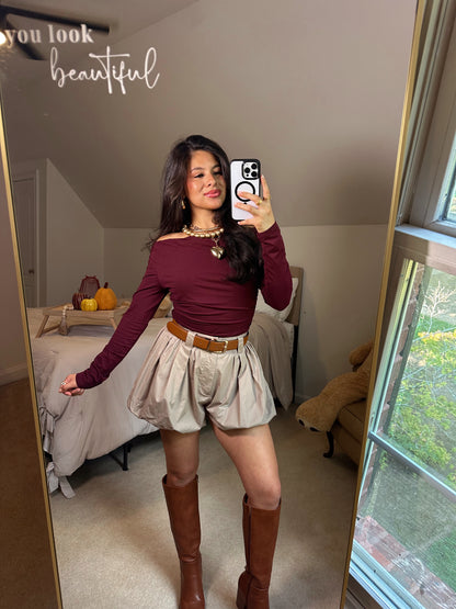 Mocha Bubble Hem Shorts