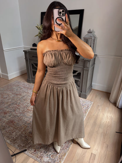 Hazel Gingham Midi Tube Dress