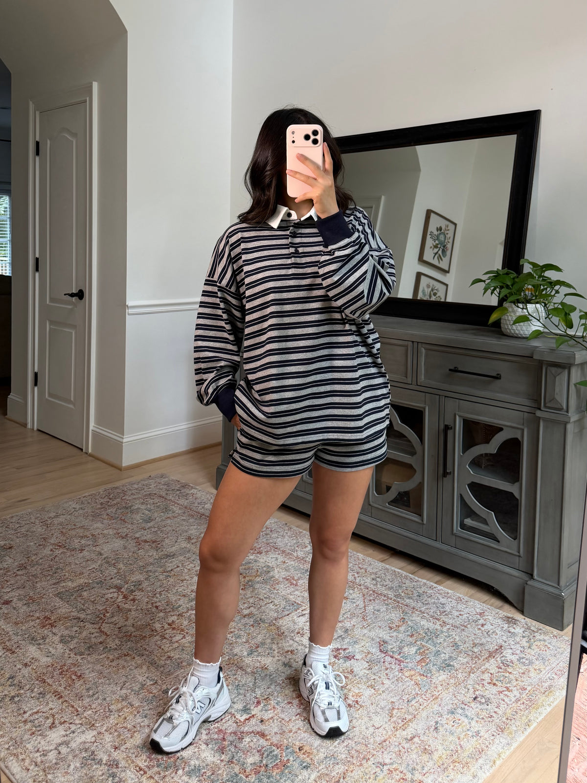 Sunday Club Striped Collegiate Set (Grey/Navy)