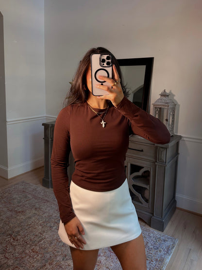 Brown Double Layered Long Sleeve Top