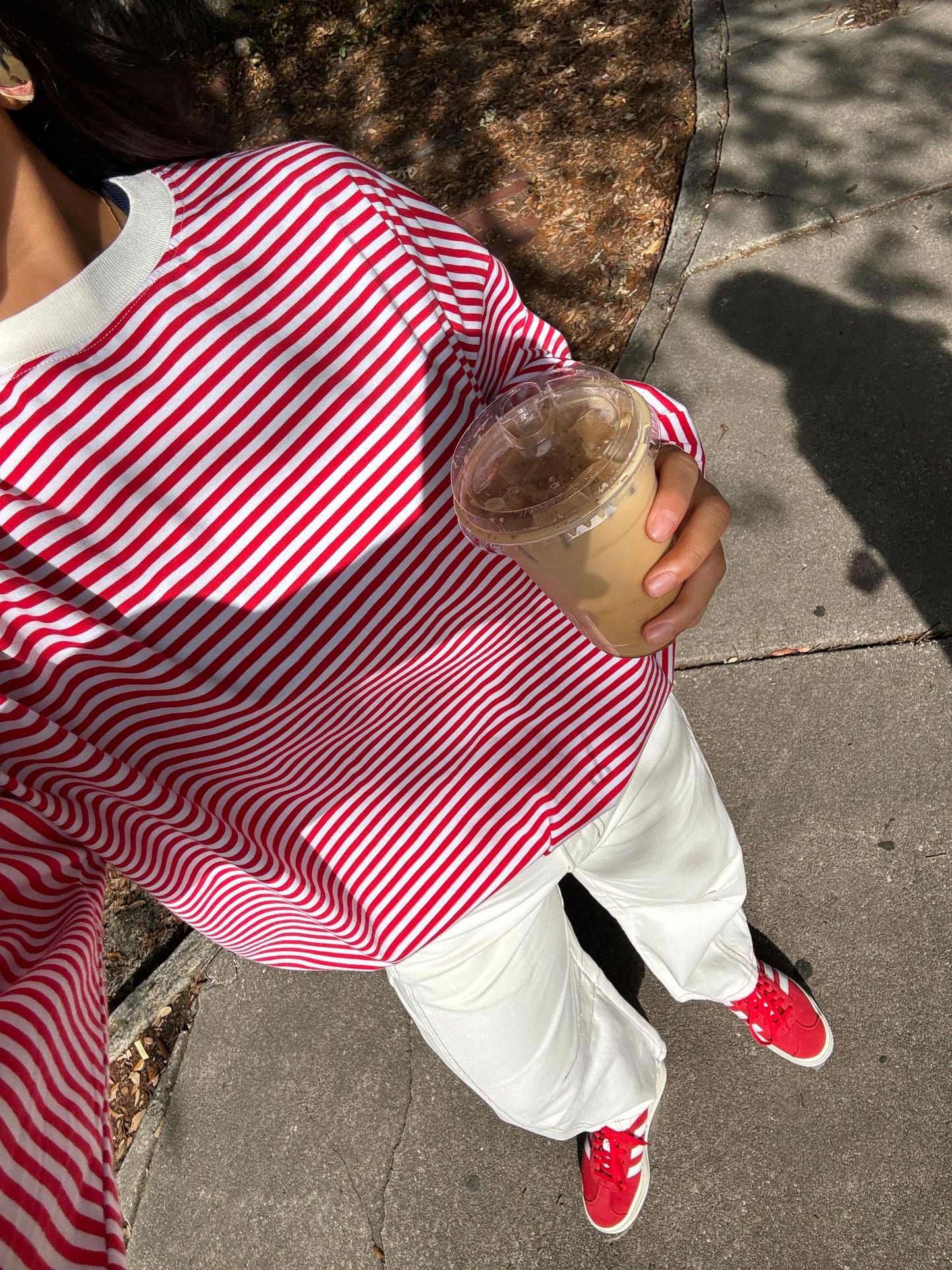 Red and White Striped Long Sleeve Tee