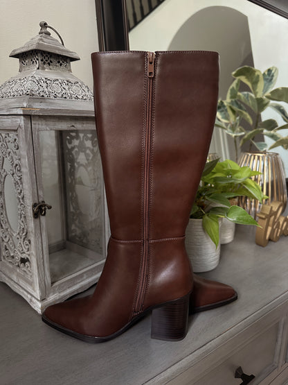 Brown Pointed Toe Knee-High Boot