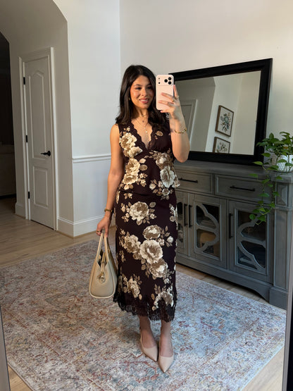 Autumn Garden Satin Top & Skirt Set