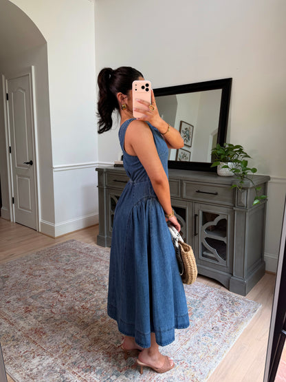 Denim Daydream Pleated Midi Dress