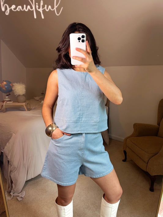 Denim Pinstripe Set