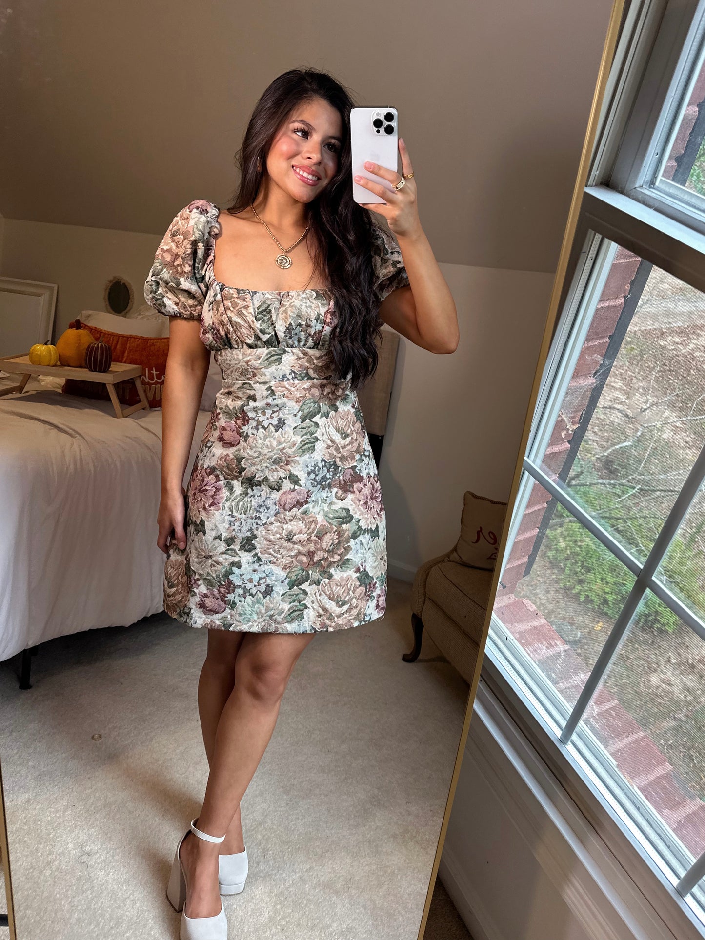 Vintage Floral Open Back Dress