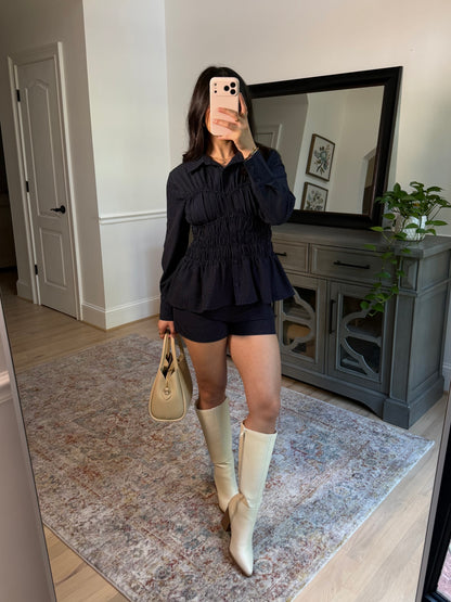 Carla Navy Striped Top & Short Set