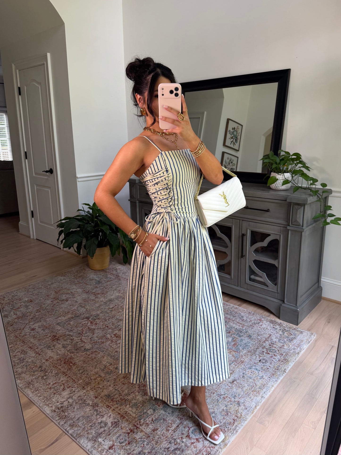 Palm House Striped Corset Midi Dress