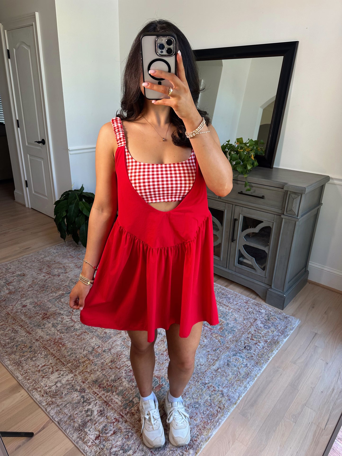 Cherry Gingham Active Romper Dress