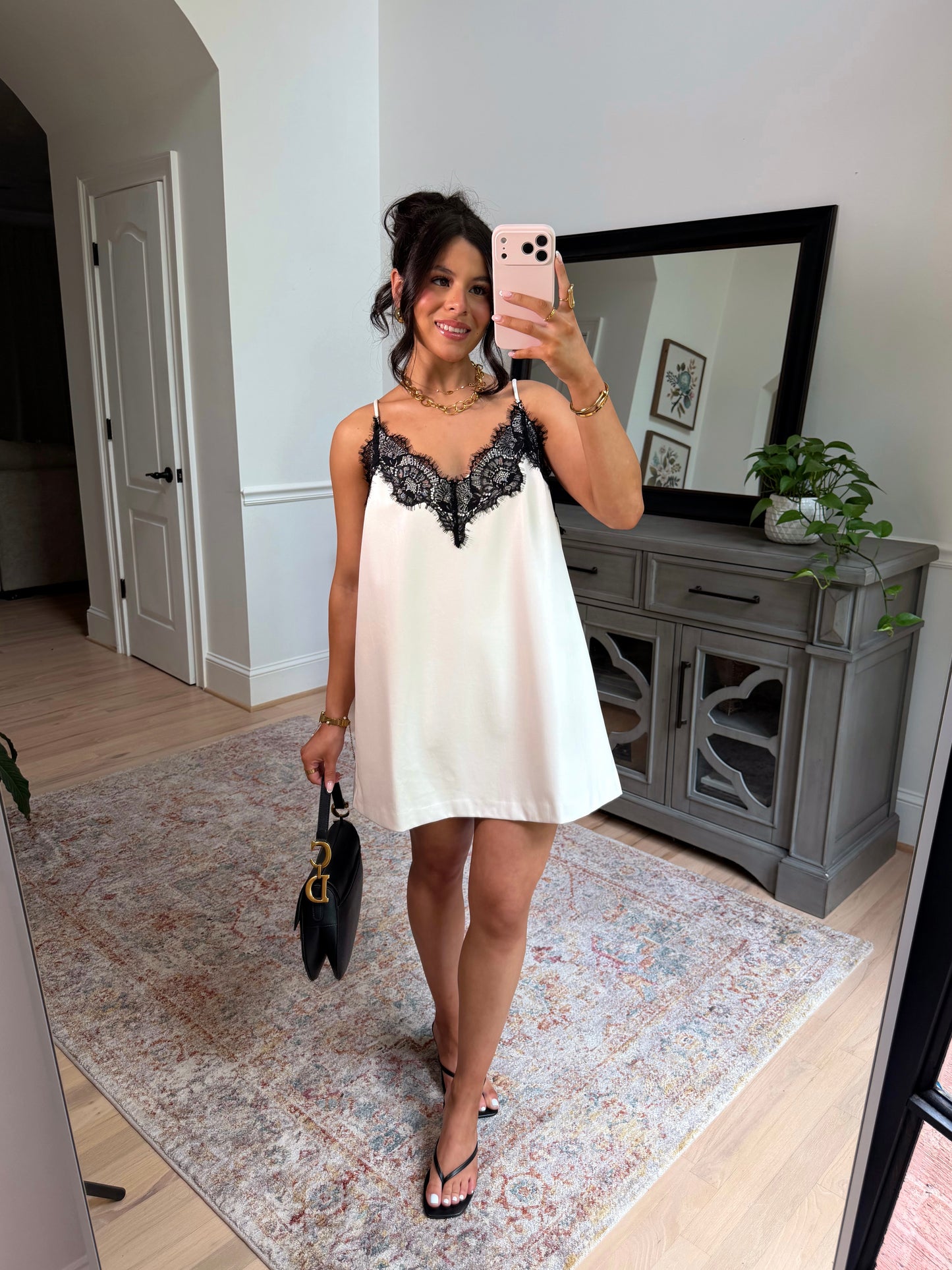 Sweet Escape Pleather Lace Dress (White/Black)