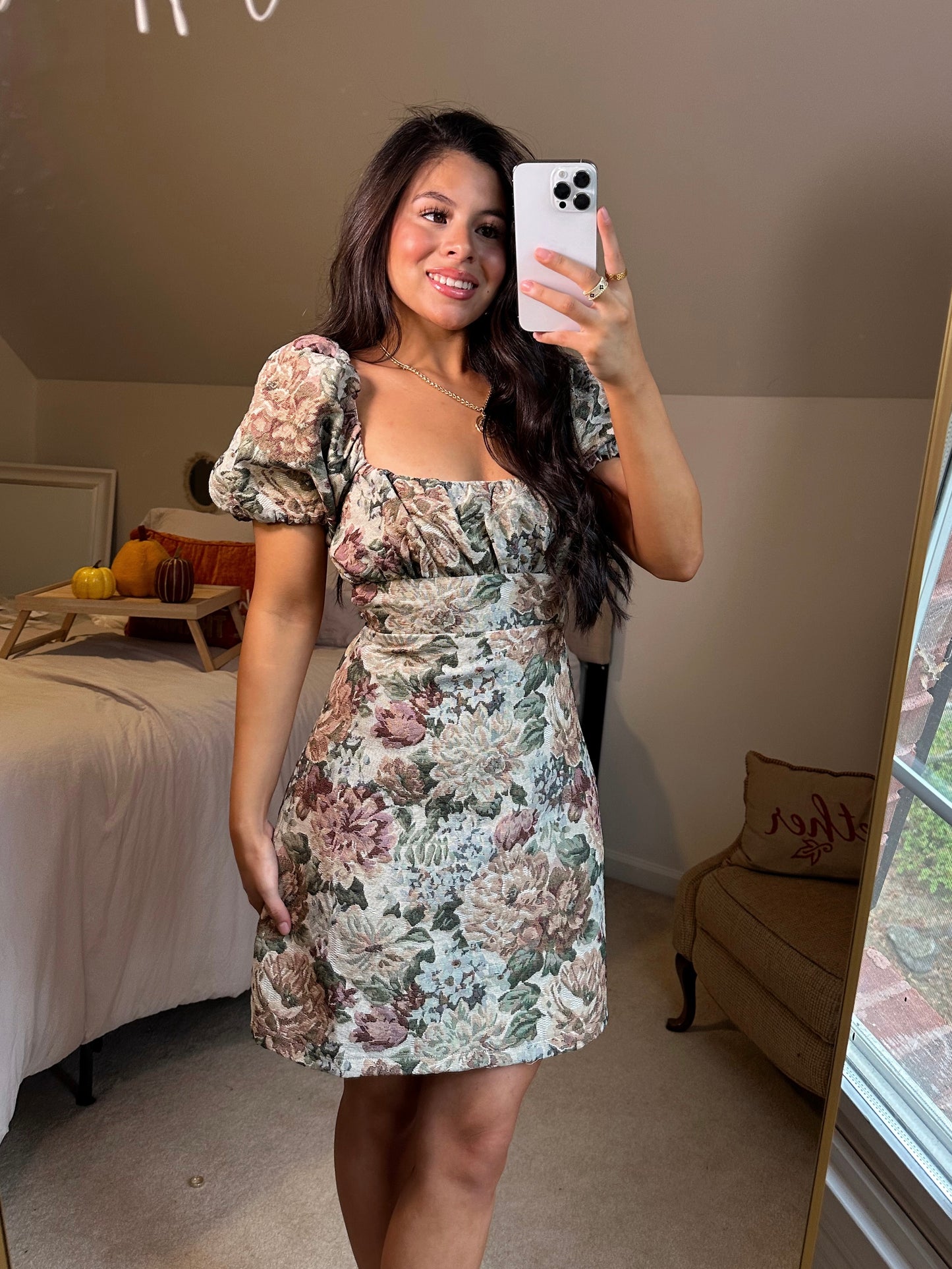 Vintage Floral Open Back Dress