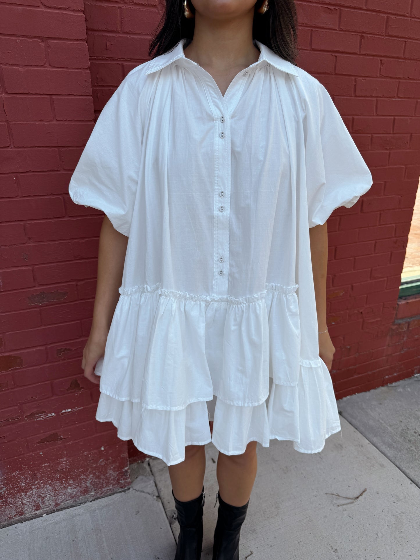 White Asymmetrical Ruffle Dress