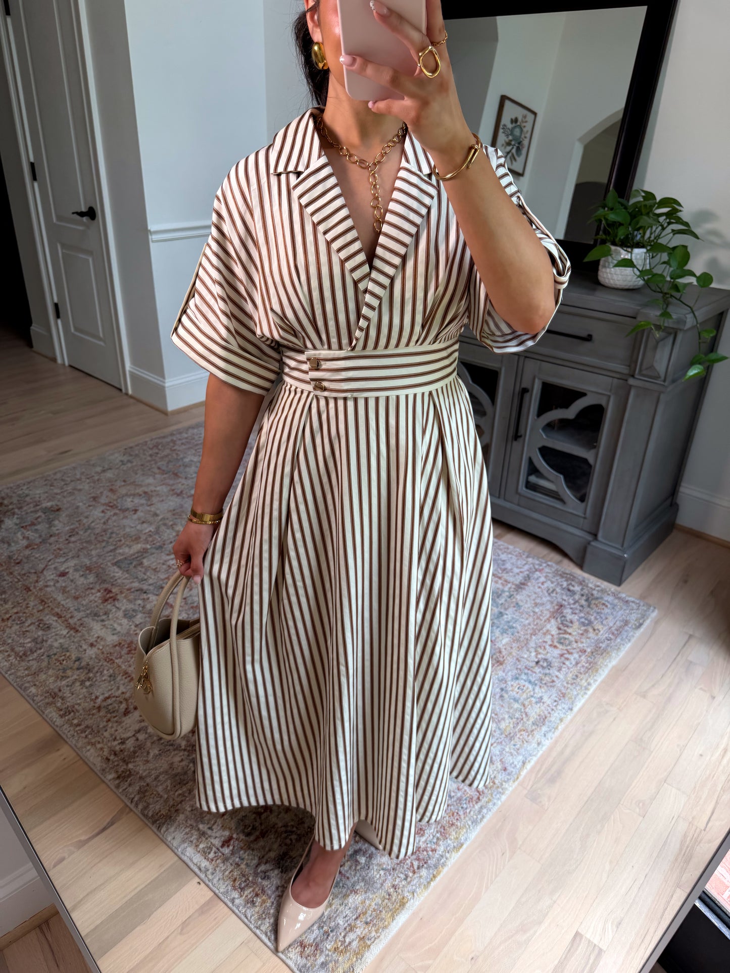 Espresso Date Striped Midi Dress