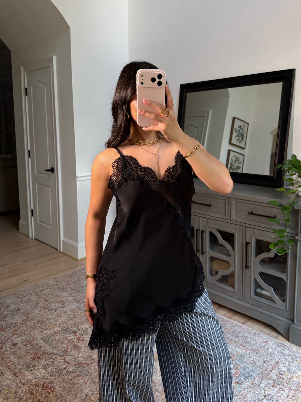 Sienna Black Satin Lace Top