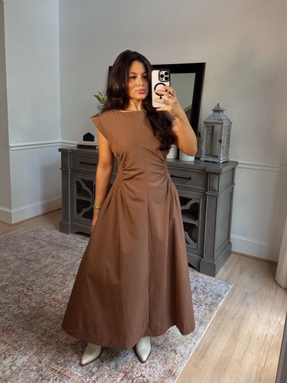 Mocha Pleated Dress