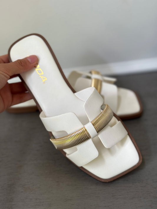 White & Gold Band Sandal