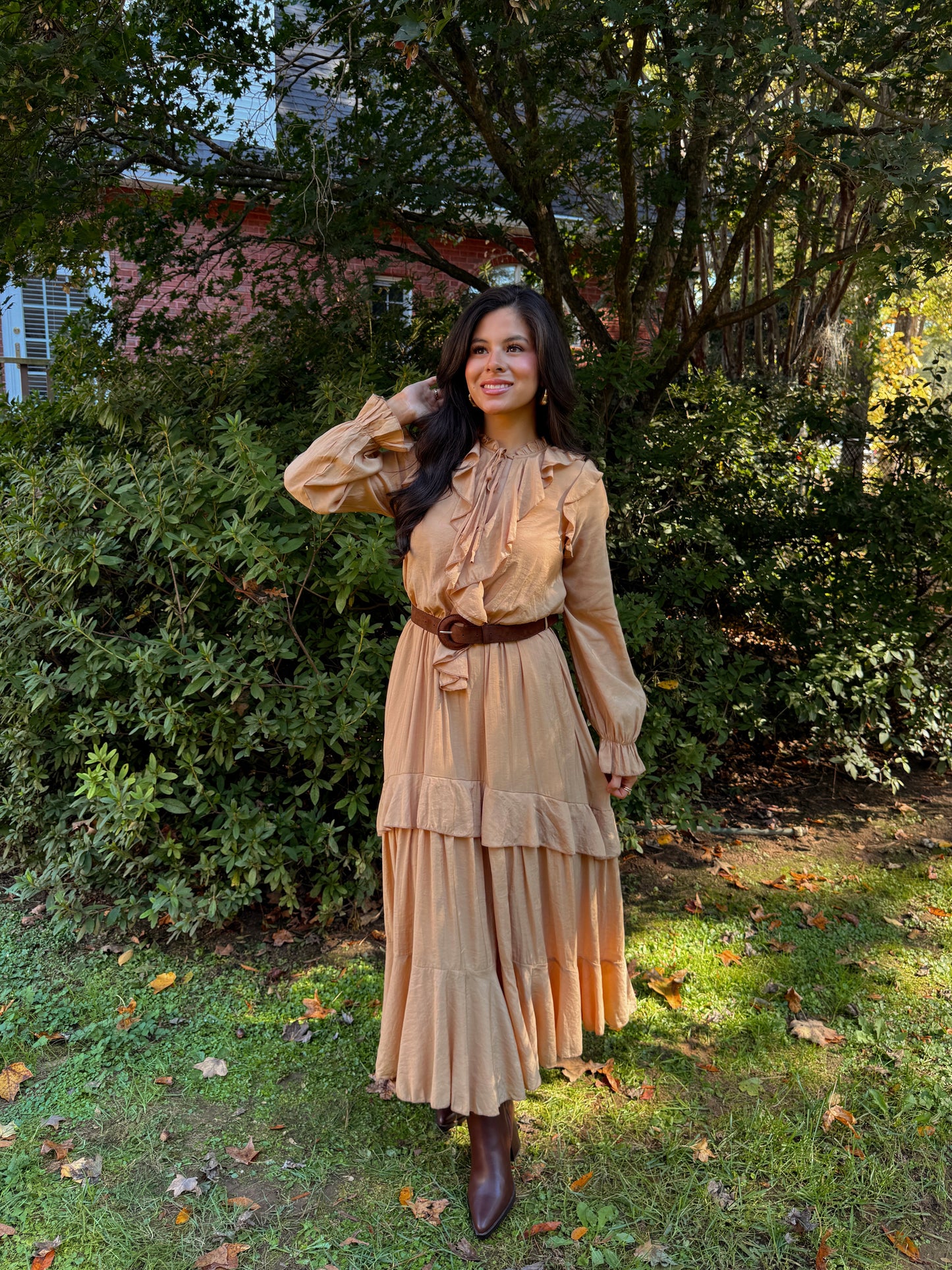 Maple Ruffle Belted Midi Dress