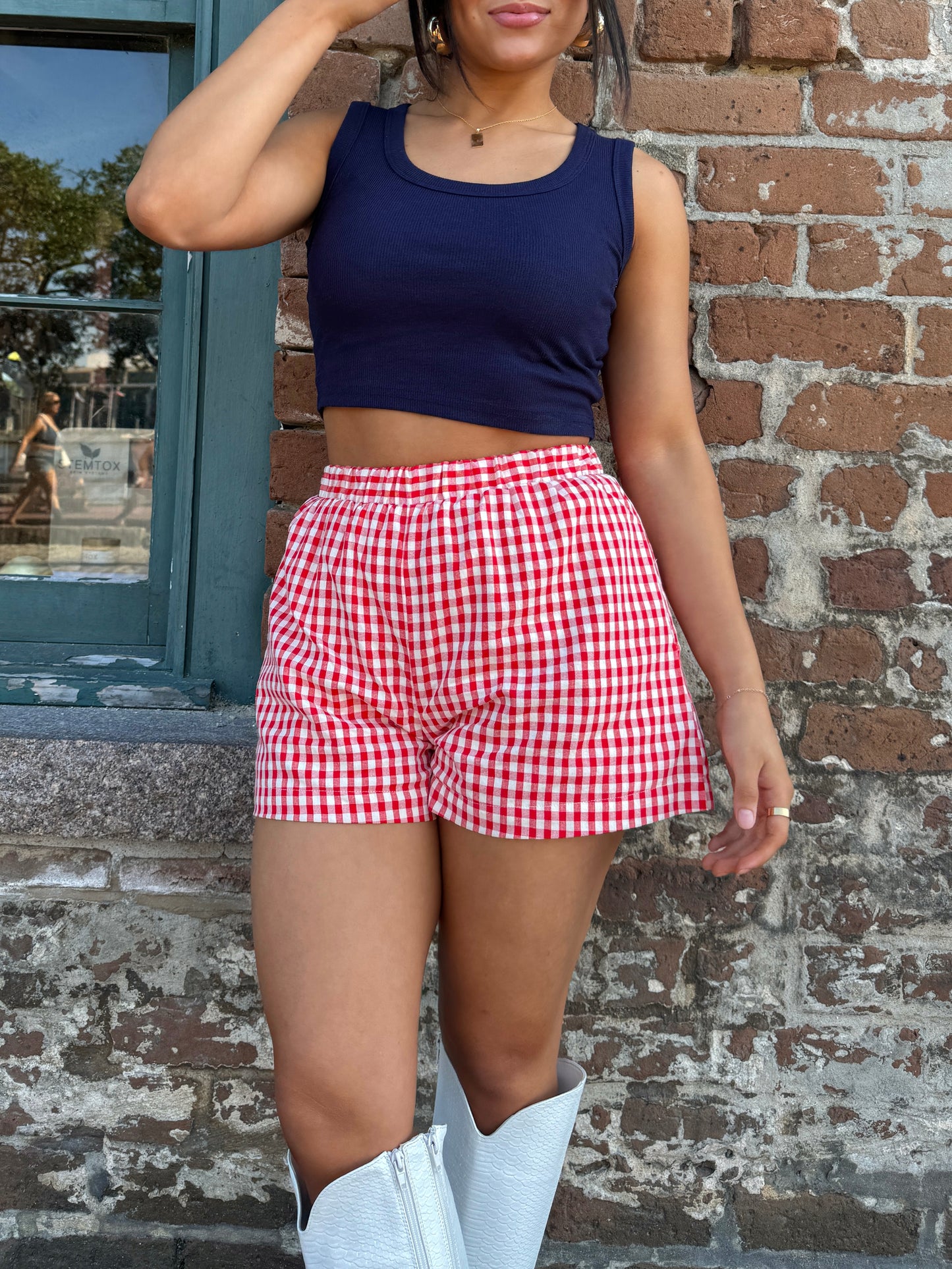 Red Pocket Checkered Boxer Shorts