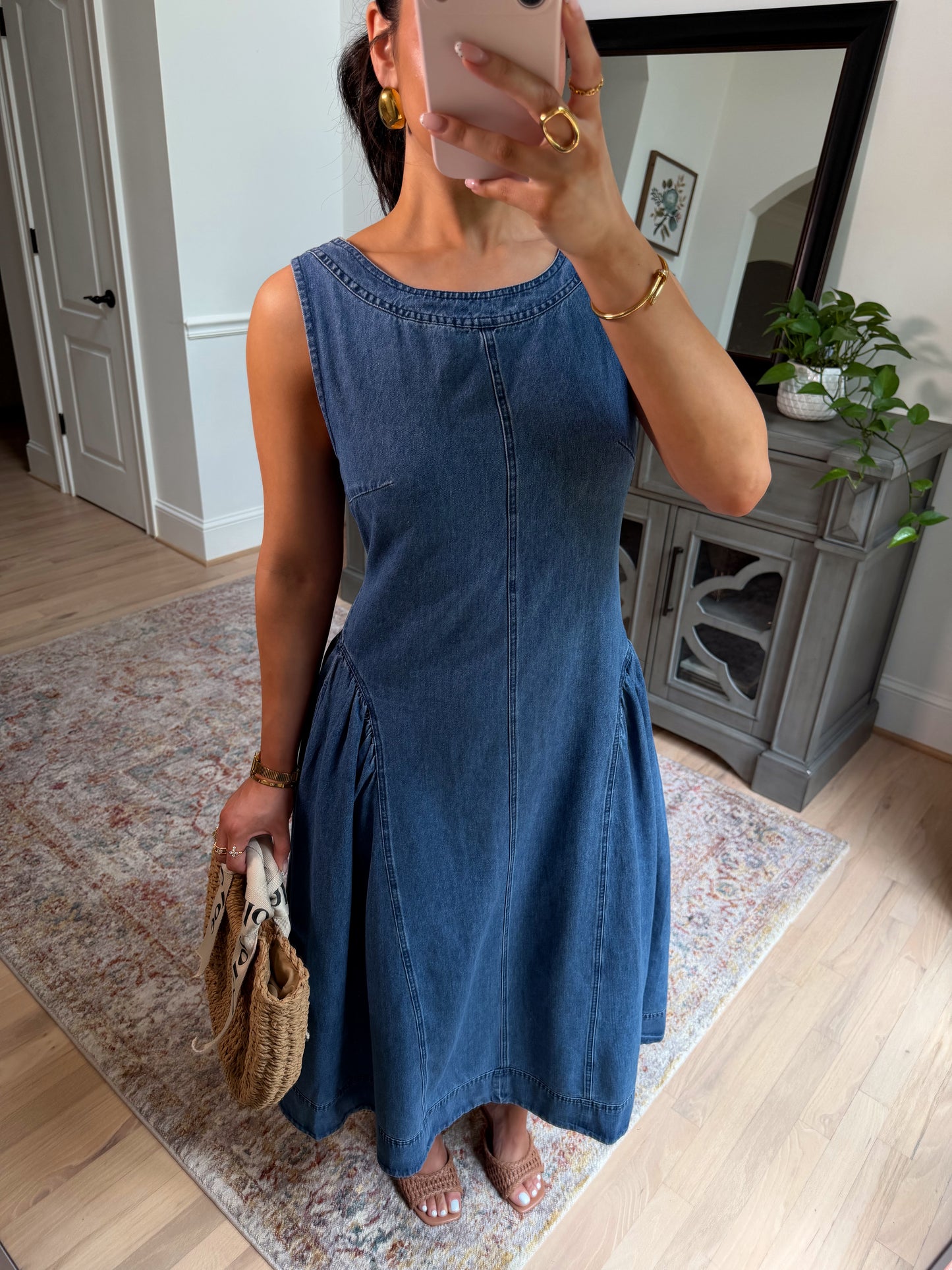 Denim Daydream Pleated Midi Dress