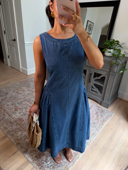 Denim Daydream Pleated Midi Dress