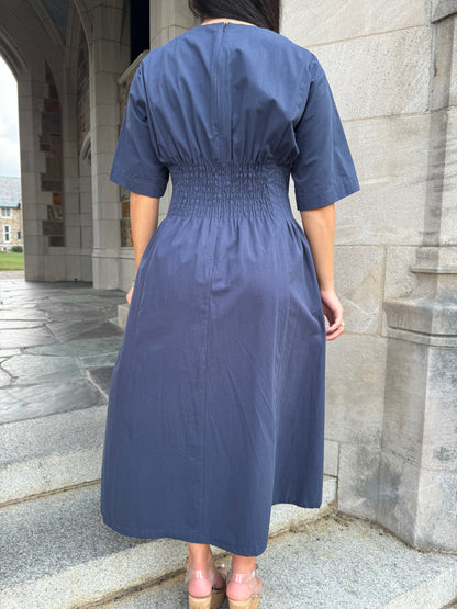 Navy Pleated Dress