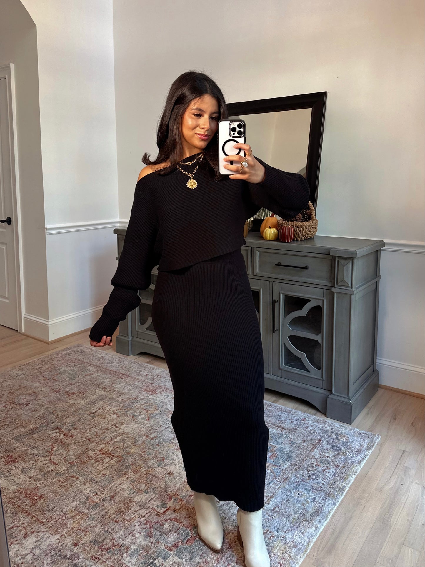 Dinner Plans Black Sweater & Skirt Set