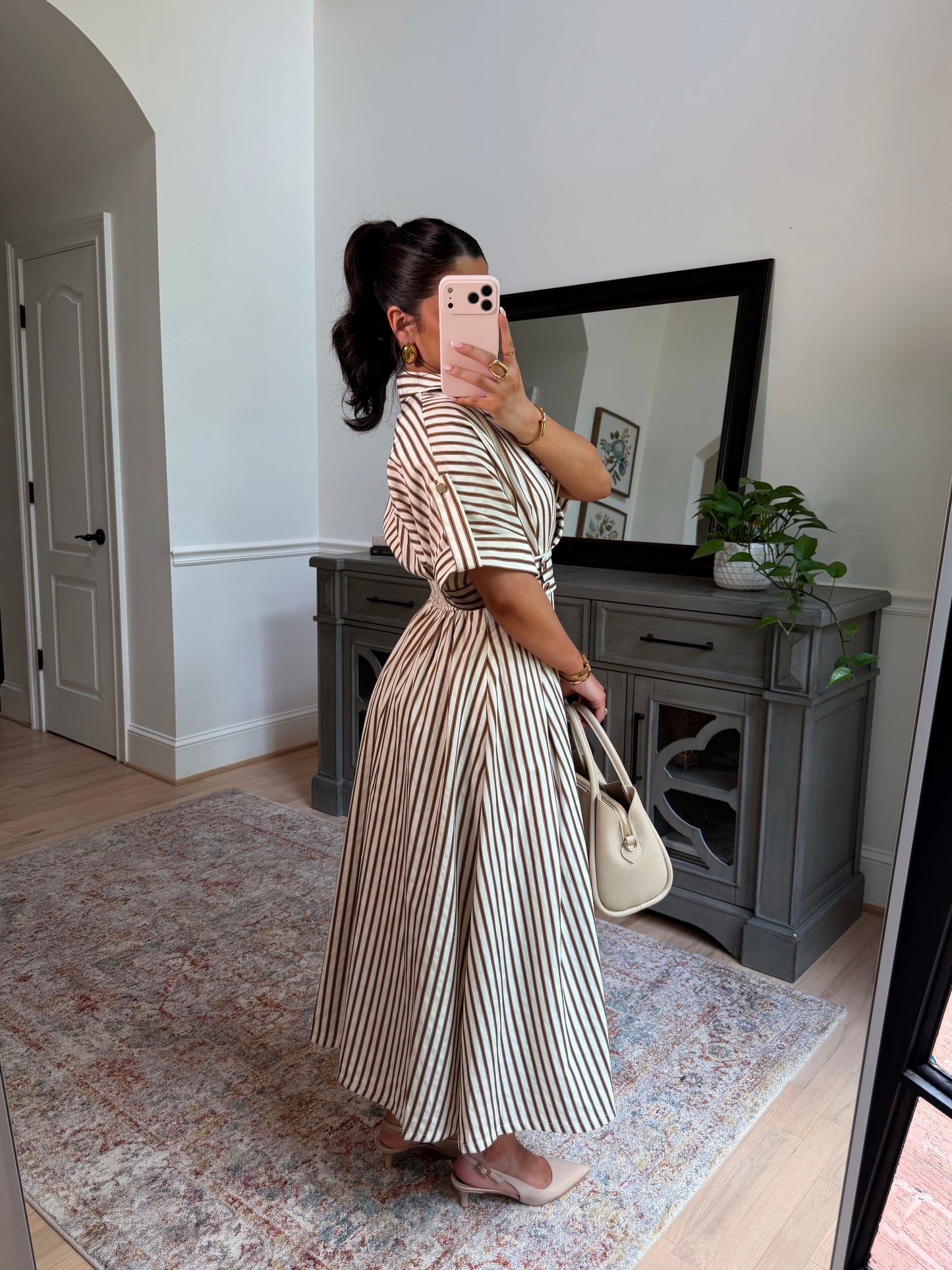 Espresso Date Striped Midi Dress