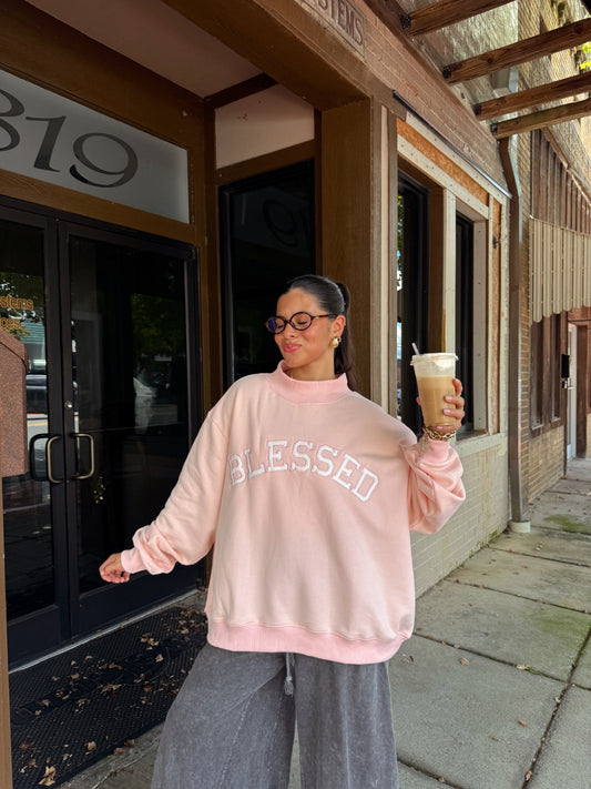 Blessed Baby Pink Oversized Mockneck Sweater