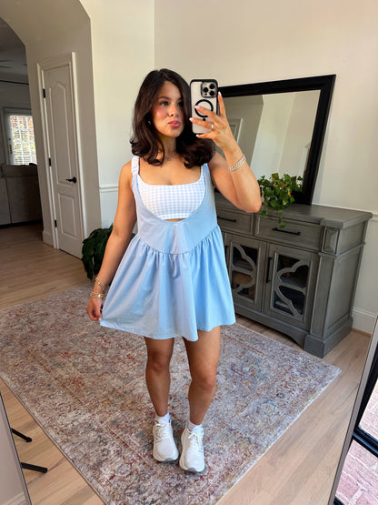 Sky Blue Gingham Active Romper Dress