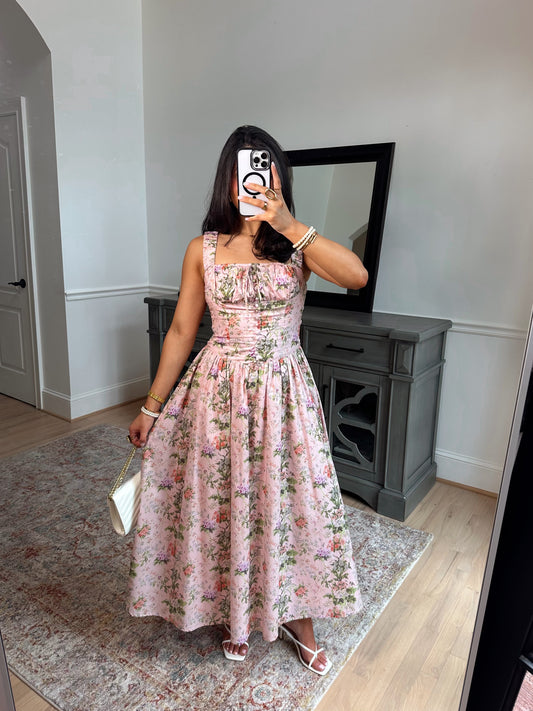 Blush Garden Bustier Midi Dress