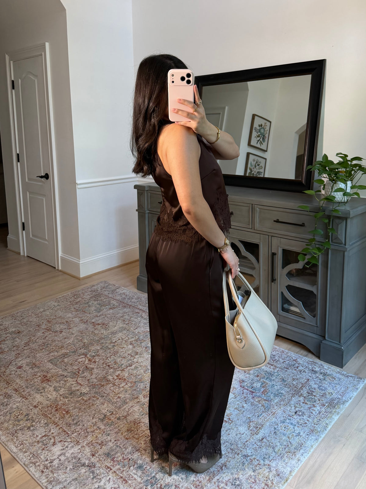 Espresso Brown Satin Top & Pants Set