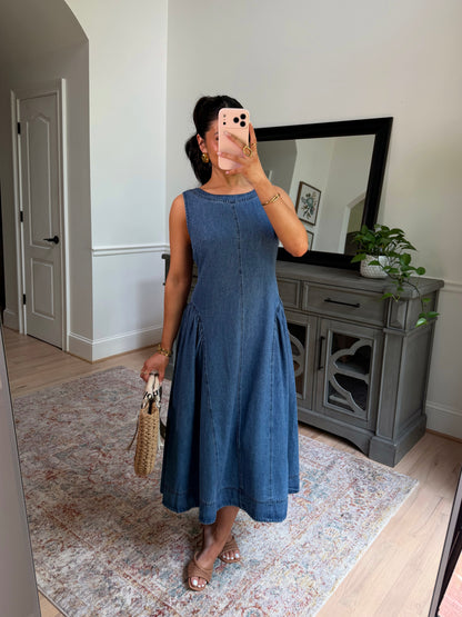 Denim Daydream Pleated Midi Dress