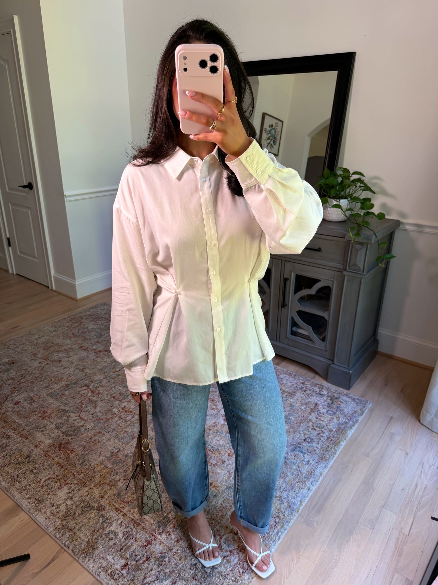 Soft Structure White Button-Up Top