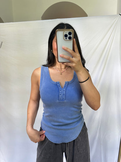 Washed Blue Ribbed Tank