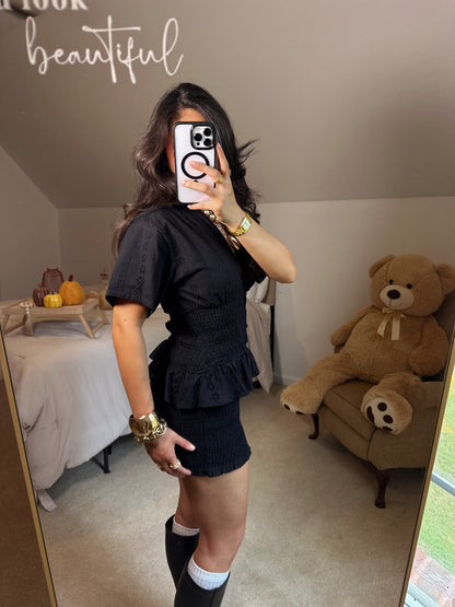 Black Ditsy Floral Smocked Romper