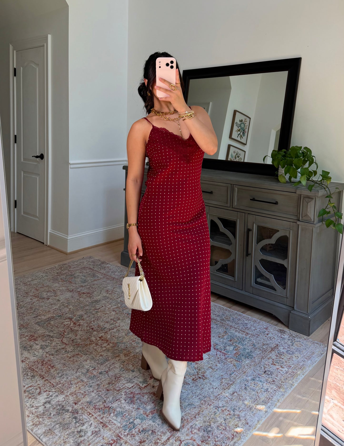 Charlotte Burgundy Polka Dot Dress