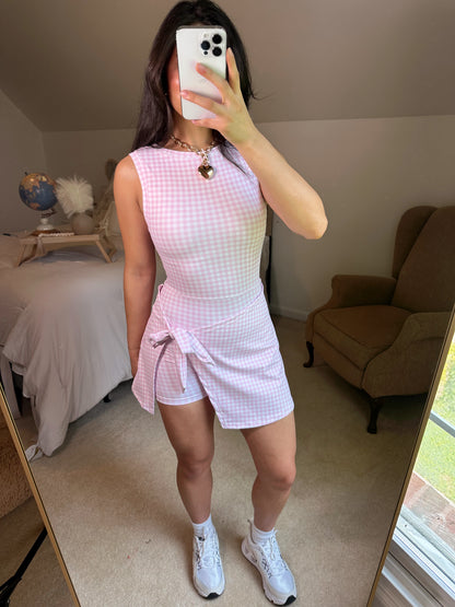Baby Pink Gingham Wrap Active Romper